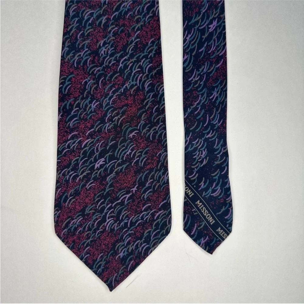 Vintage MISSONI CRAVATTE Vibrant Blue & Purple Abstract Classic Tie, 3.5”